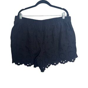 LOFT Black Eyelet Scalloped Hem Shorts Size XL | Lightweight Pull-On Summer Styl